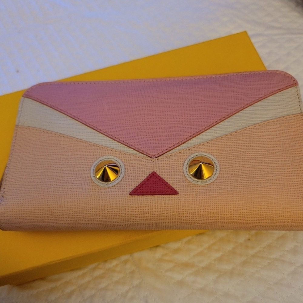 Fendi Vitello Elite Qutweet Studded Bird Eye Monster Long Wallet